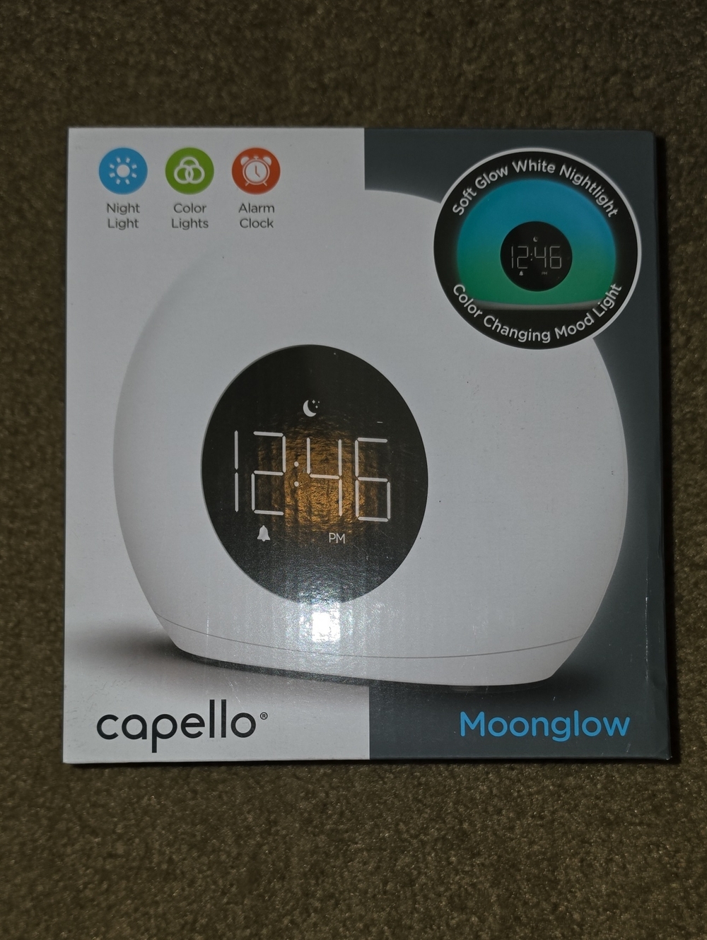 Capello Moonglow White Color-Changing Nightlight Alarm Clock